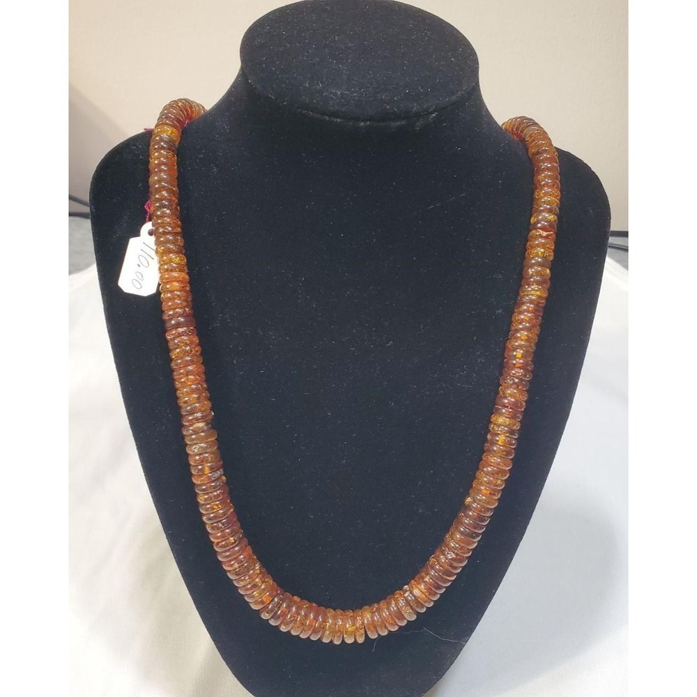 Baltic Amber Necklace‎ Gold Vermeil Heishi Disc Beads Toggle Clasp Brown Cognac